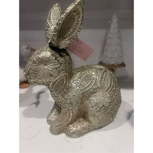 Tik Tok Viral Rachel Zoe Gold Floral Lace Easter Bunny Rabbit - Picture 3 of 9